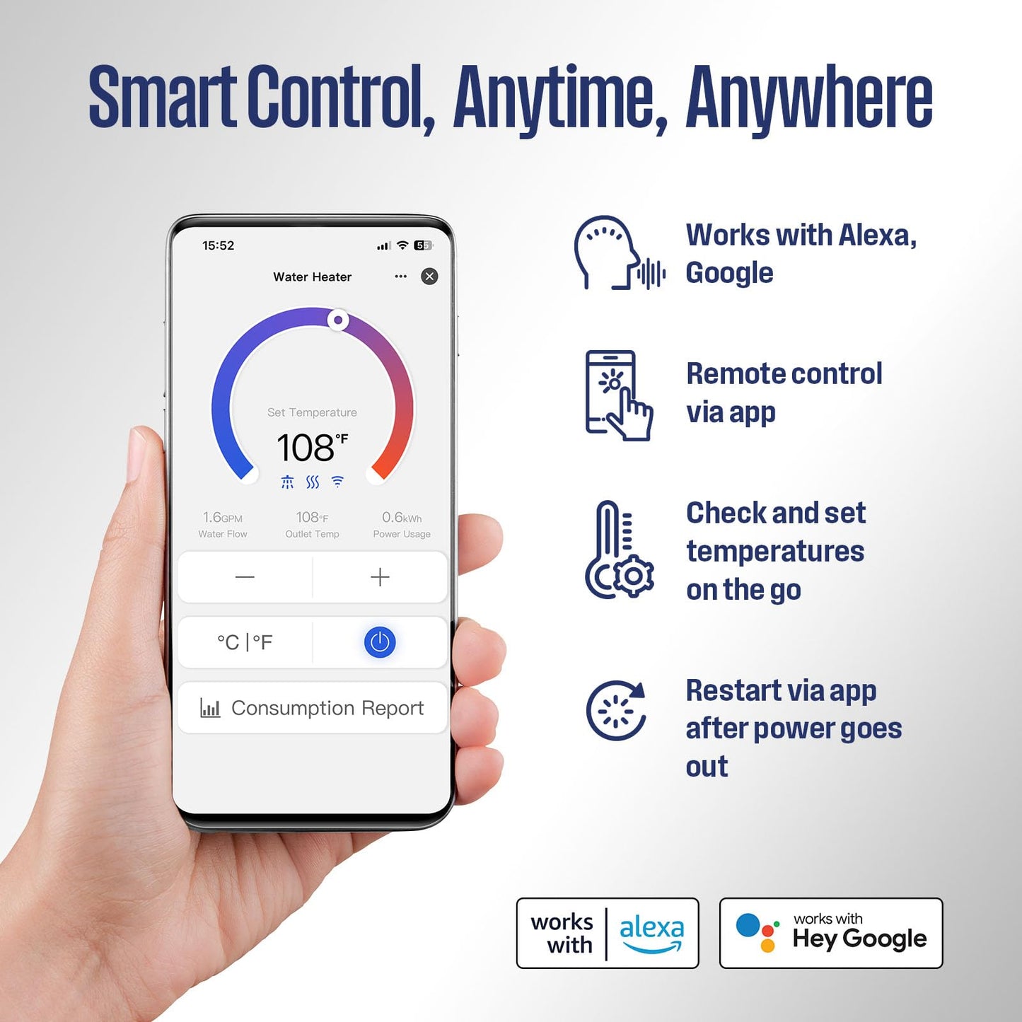 Westinghouse Tankless Water Heater Electric 18kW 240V, Instant On-Demand Hot Water, Smart WiFi, Compatible with Alexa & Google Home, ETL Certified IPX4, Space-Saving, Gray (APOLO-2.0 Upgrade)