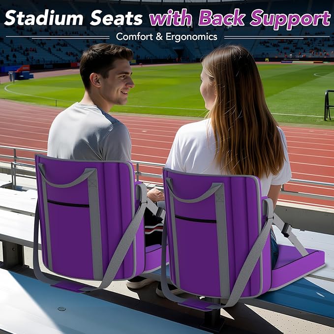 janiry Stadium Seats with Back Support 2PACKS Adjustable Bleacher Chairs with Back and Cushion Bleacher Seat with Cup Holder, Carry Handle & Shoulder Strap for Outdoor Sports Events, Picnics, Beaches