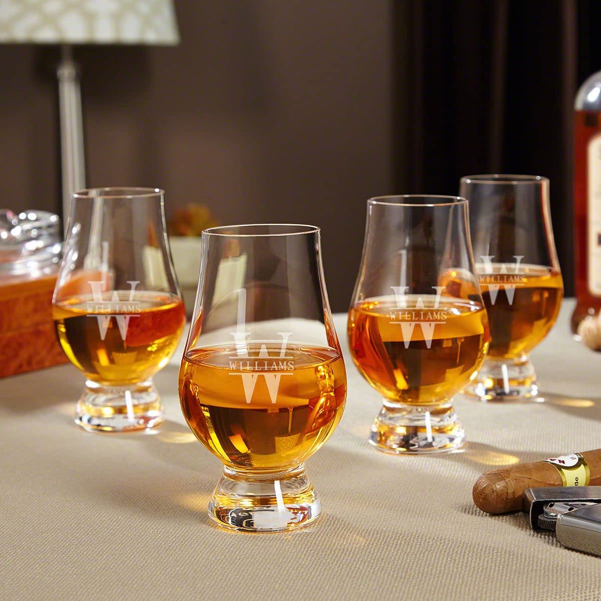 Personalized Glencairn Whiskey Gift Set with Box, 6oz Bourbon Tasting Glasses, Glencairn Whiskey Glass Set of 4