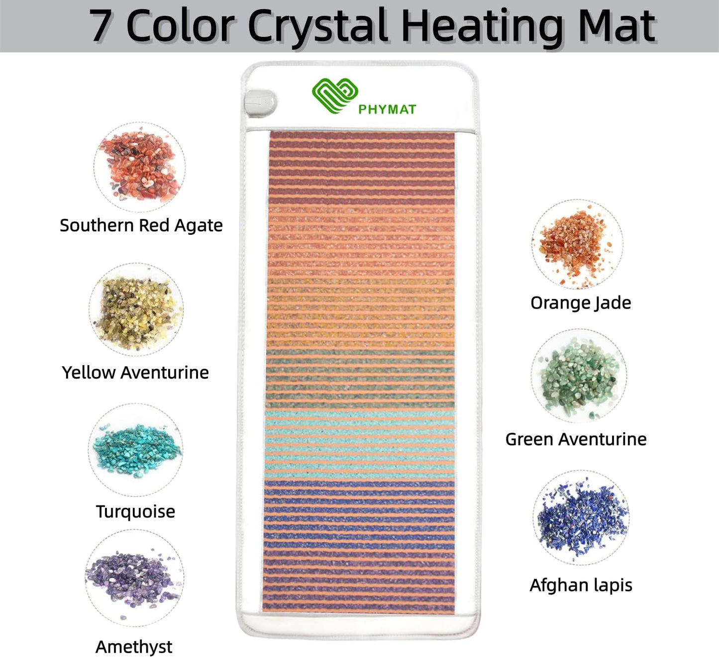 PHYMAT Far Infrared Heating Pad,Infrared Mat Full Body,7 Color Gemstone Heating Pad,7 Chakra Yoga Meditation Crystal Bio Mat,Auto Shut Off,Adjustable Temp(67"x27")
