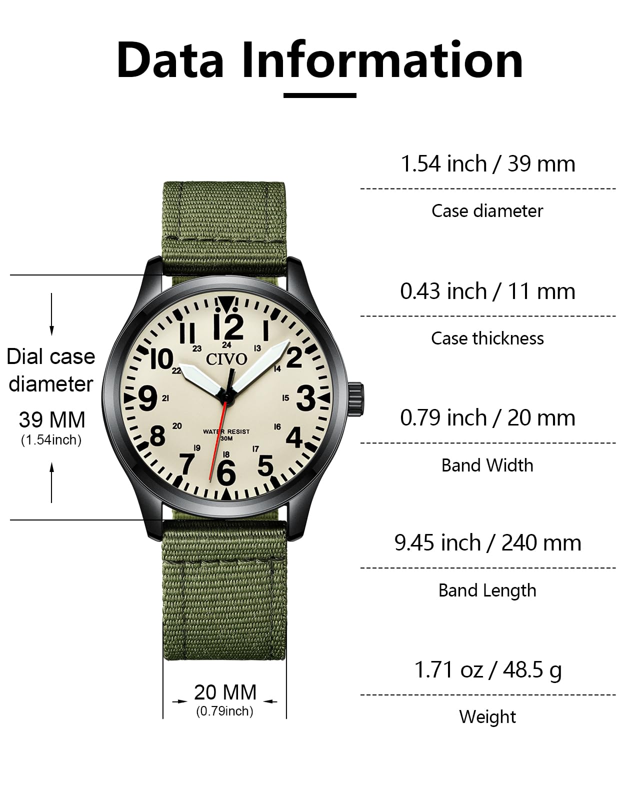 CIVO Military Watch for Men Waterproof: Analog Mens Watches Classic Design - Field Tactical Quartz Wrist Watch