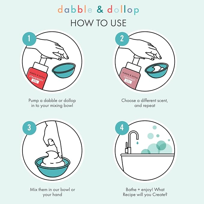 Dabble & Dollop Tropical Mini Bath Bombs & Coconut Shampoo, Body Wash and Bubble Bath for Kids - All Natural Scents, Resealable Pouch, Vegan, Gluten-Free, Cruelty-Free (Pack of 2)