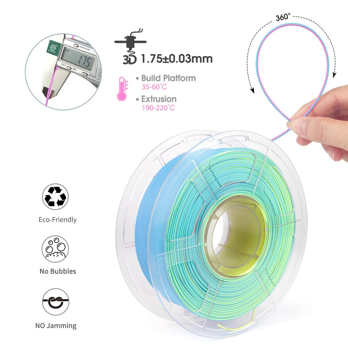 iSANMATE Matte Tri Colors PLA Filament 1.75mm, 3-in-1 Color Rainbow Filament, Coextrusion 3D Filament, Rapid Magic Color Change Filament 1.75mm, Dimensional Accuracy +/- 0.03 mm,Fluorite 1KG/Spool