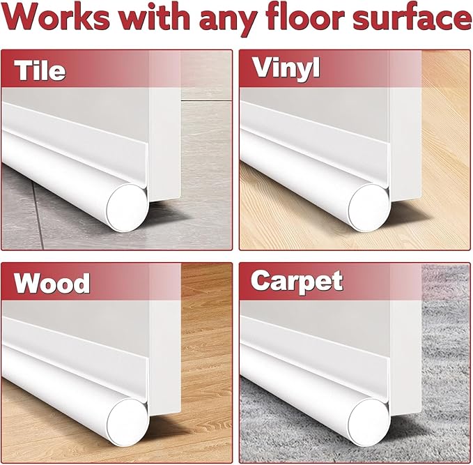 HomeProtect Door Draft Stopper Weather Stripping Door Seal Under Door Sweep Block Cold Air Gaps Front Soundproof Draft Blocker for Bottom of Door Suitable for Interior/Exterior,White