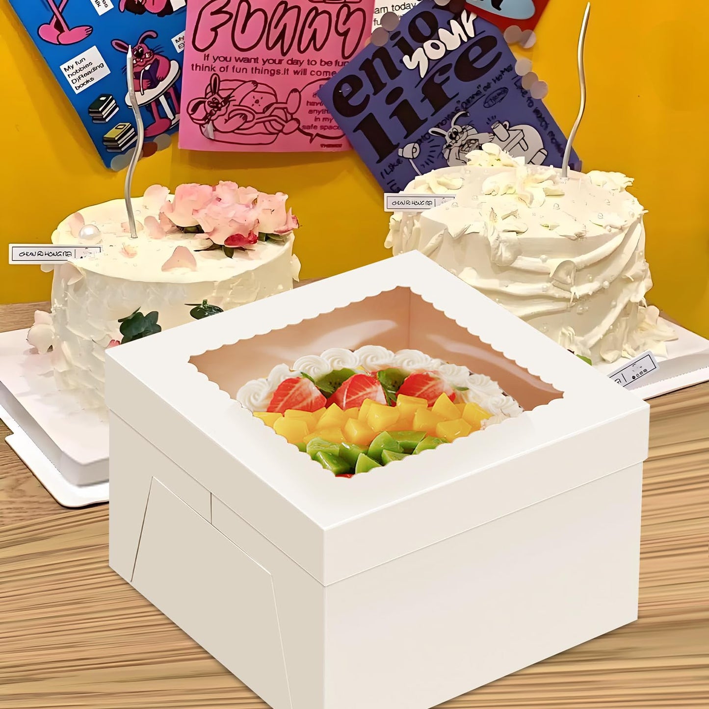 Packpal 20Pack 12 Inch Cake Boxes With Cake Boards (10 boxes & 10 boards), 12X12X8 Inch White Bakery Boxes With Windown For Cajas Pasteles, Cookie, Pastries,Pie, Wedding, Birthday, Valentines Day