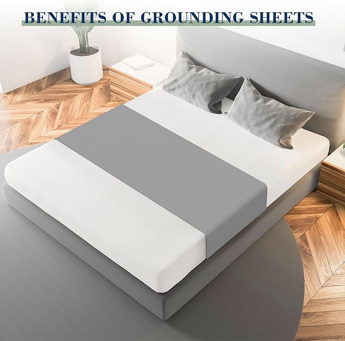 Grounding Sheets, for All Mattress Size, 90% Organic Cotton+10% Pure Silver Fiber, Earth Connected, Healthy Sleep, with Static grounding Cord and Test Pen (Gray, 105 * 23.2 inch)