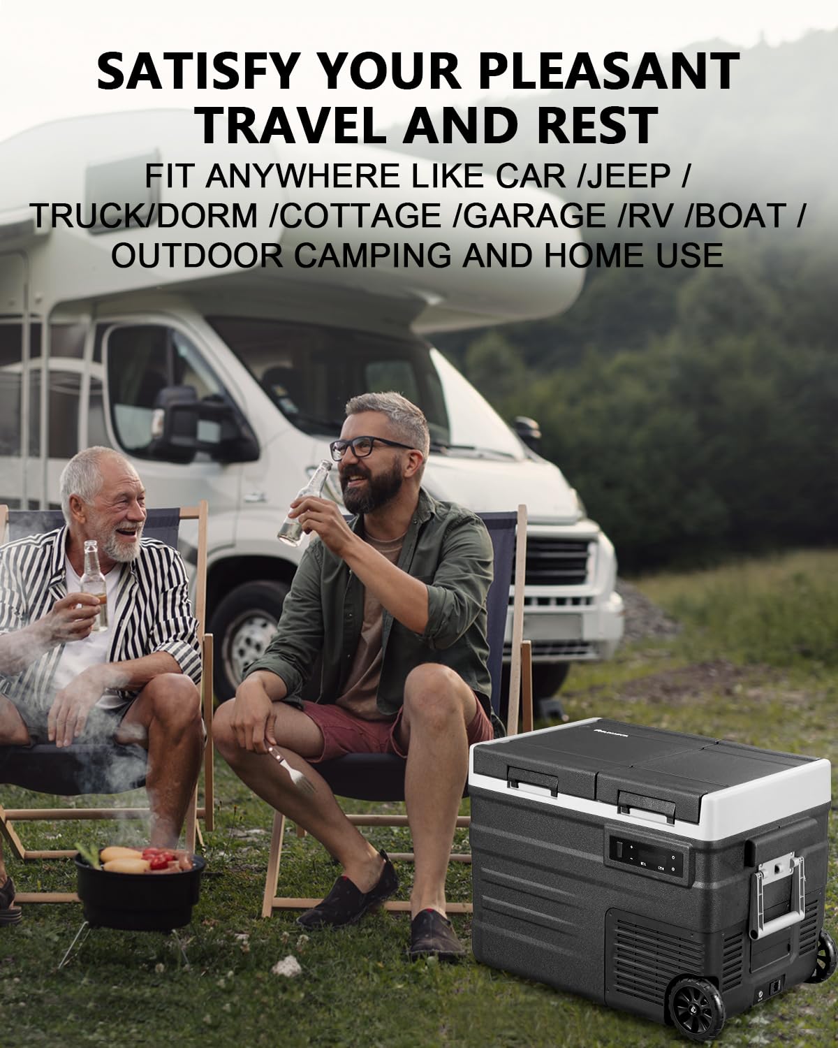 ELECAENTA 12V Refrigerator, 43qt Dual Zone, Support DC/AC/Solar/Battery Powered (Battery Optional), Portable Car Fridge Freezer -4℉~68℉, Electric Cooler for Vehicles Camping Travel Fishing Road Trips