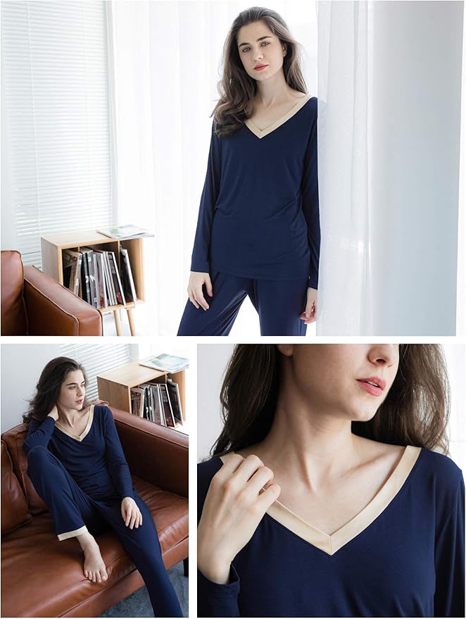 GYS Viscose from Bamboo Women's Pajama Sets Super Soft Long Sleeve Sleepwear Comfy Winter Pjs Sets S-4X