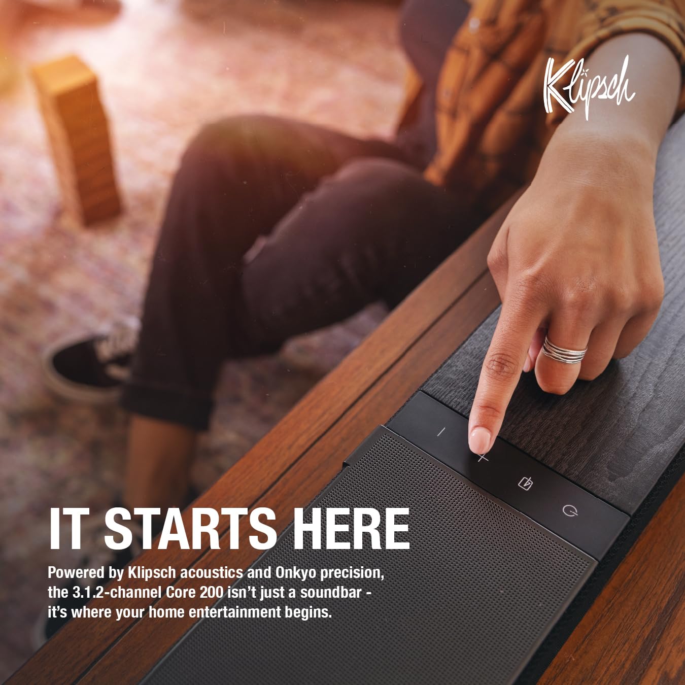 Klipsch Flexus CORE 200 3.1.2 Channel Powered by Onkyo Bluetooth Sound Bar with Dolby Atmos and Custom Tuned Bass - Black, 44" W