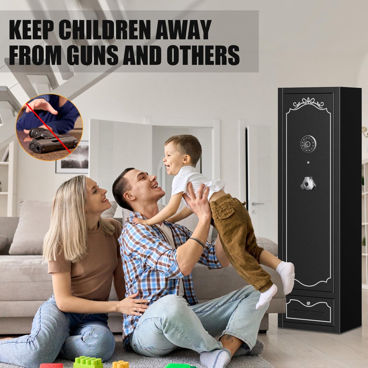 Zevemomo Gun Safes, 8 Gun Cabinet Rifle Safe for Home, Quick & Easy Access Gun Safe for Rifles and Pistols with LED Light & Drawer, Electronic Lock(No assembly required)