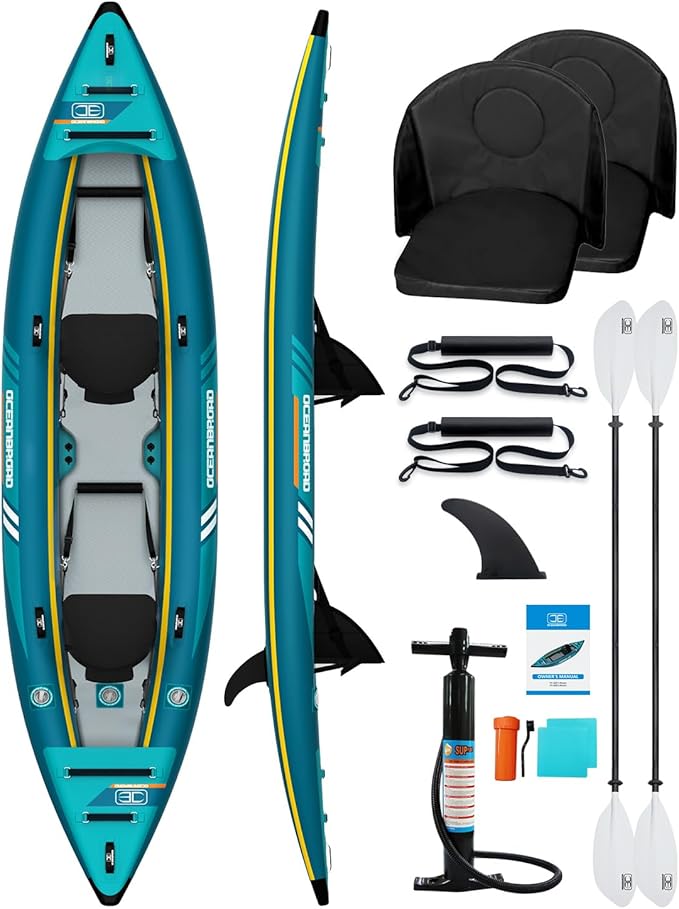 OCEANBROAD Inflatable Sit-in Kayak(NO HIN), 1 Person/2 Person Blow Up Kayak for Adults with Paddle, Kayak Seat, Pedal, Han...