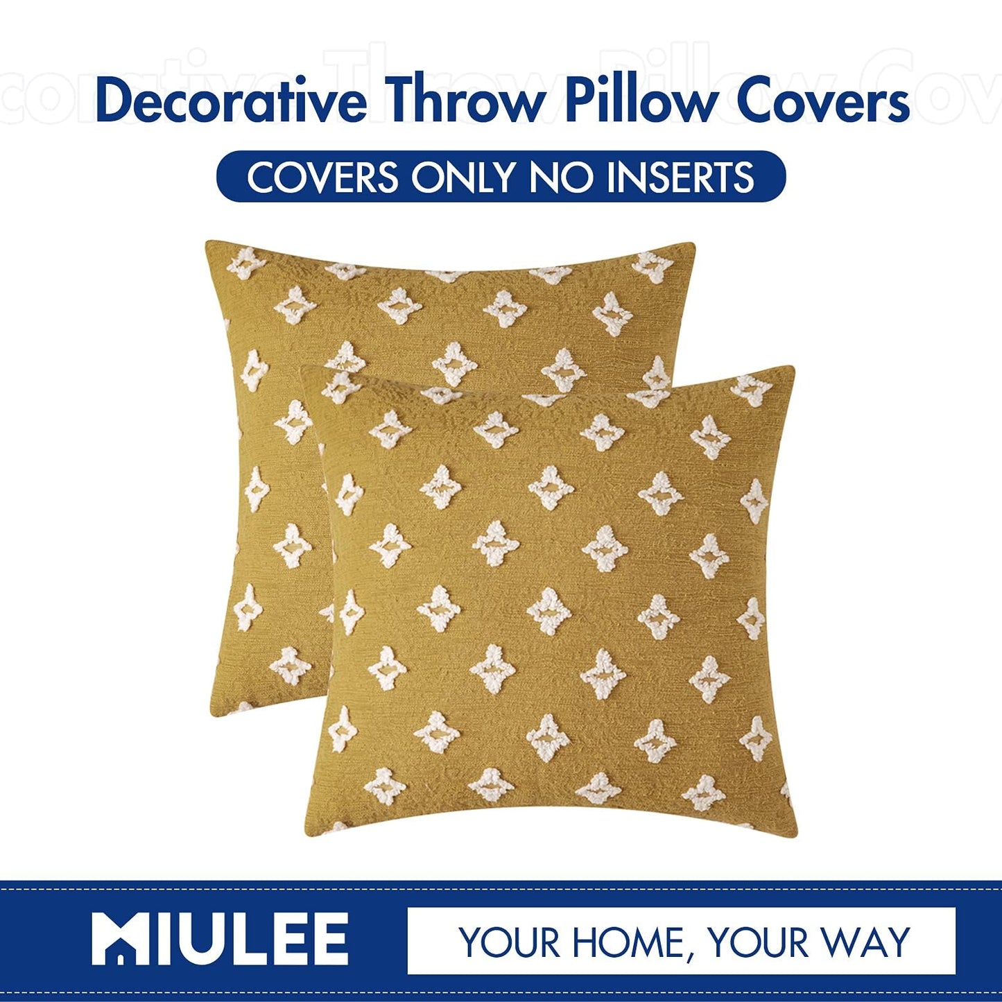 MIULEE Set of 2 Decorative Throw Pillow Covers Rhombic Jacquard Pillowcase Fall Soft Square Cushion Case for Couch Sofa Bed Bedroom Living Room, 20x20 Inch, Yellow