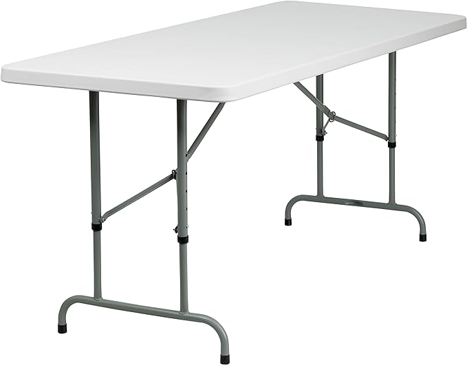 Flash Furniture Kathryn 6' Rectangular Adjustable Plastic Folding Event Table, Folding Portable Banquet Table for Indoor/O...