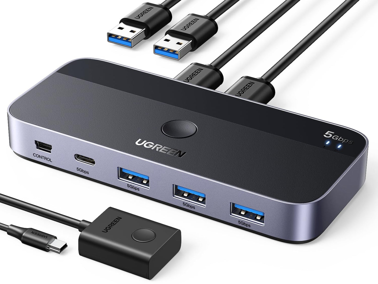 Ugreen Usb 3.0 Switch 2 Computers Sharing Usb C & A Devices, 4 Port Usb Switcher Sharing Keyboard And Mouse, Printer/Scanner Usb