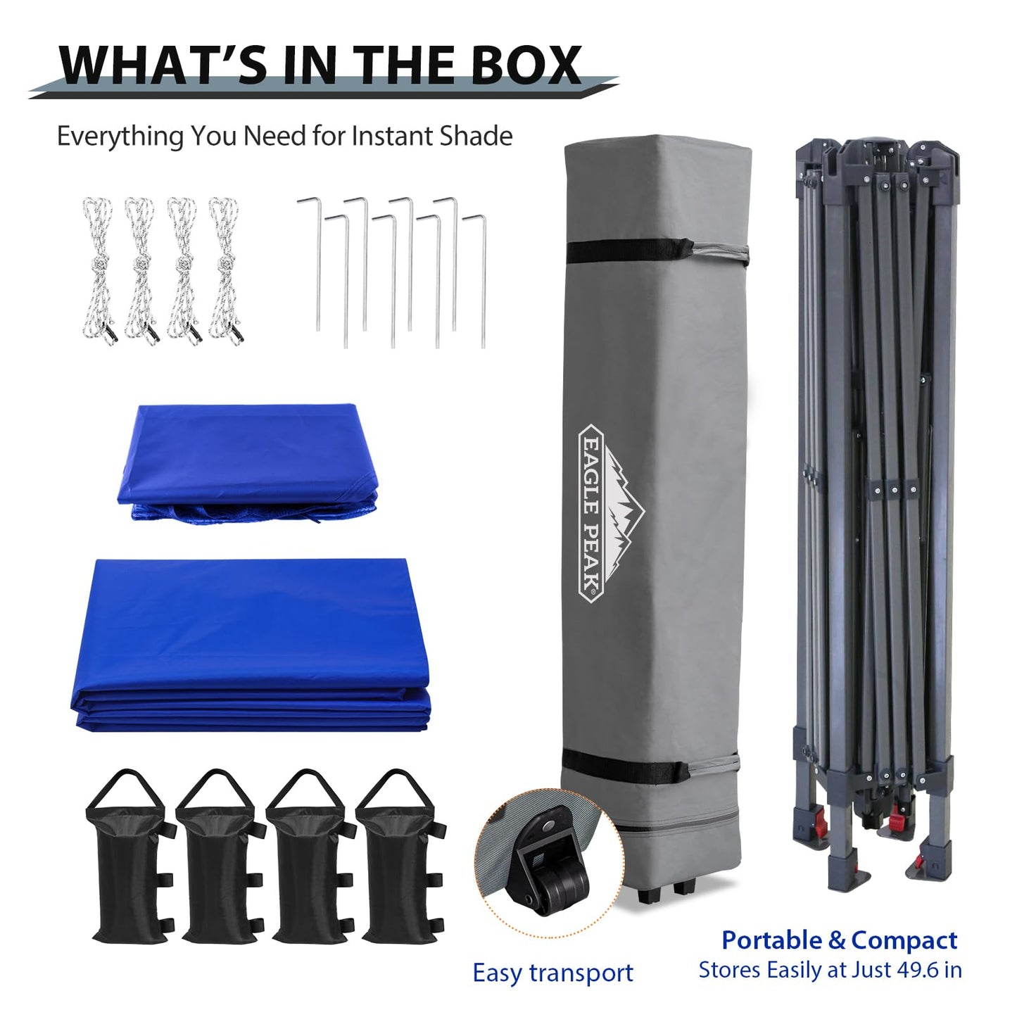 EAGLE PEAK 13x13 Straight Leg Pop Up Canopy Tent Instant Outdoor Canopy Easy Single Person Set up Folding Shelter w/Auto Extending Eaves 169 Square Feet of Shade (Blue)