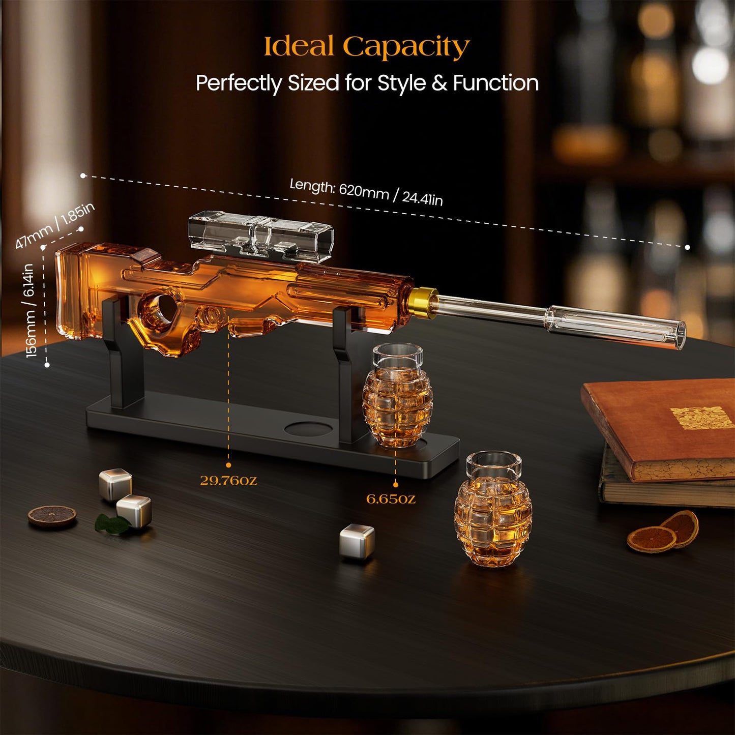 Birthday Gifts for Men Dad, Kollea Gun Whiskey Decanter Sets for Men with 2 Granade Glasses & Detachable Scope, Liquor Dispenser for Home Bar, Military Present for Father, Brother, Him, Anniversary