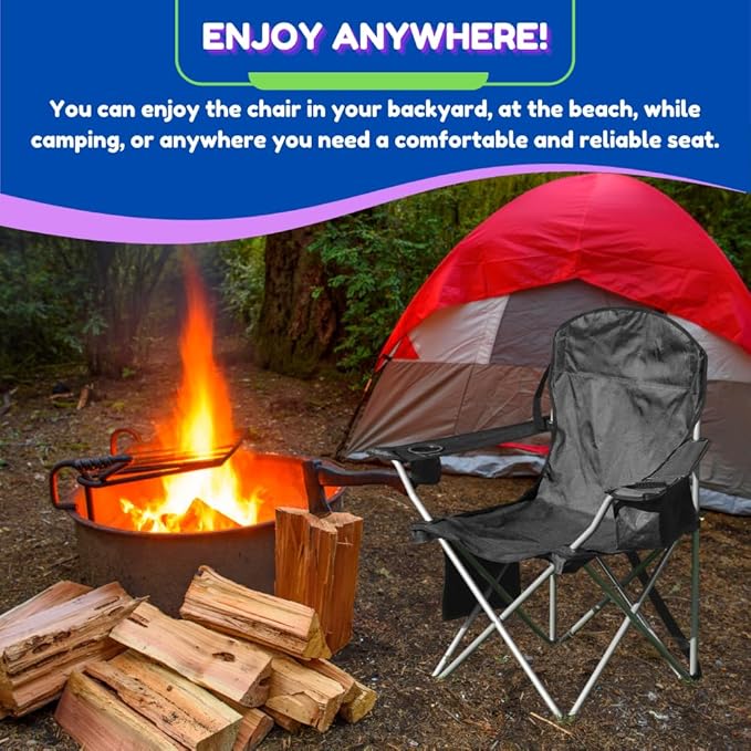 EZONE 4-Pack Camping Chairs with Built-in Ice Cooler, Portable Chair, Storage Pocket, Cup Holder, and Carry Bag Perfect for Camping, Tailgating, Fishing, Beach, and Lawn (4, Black)