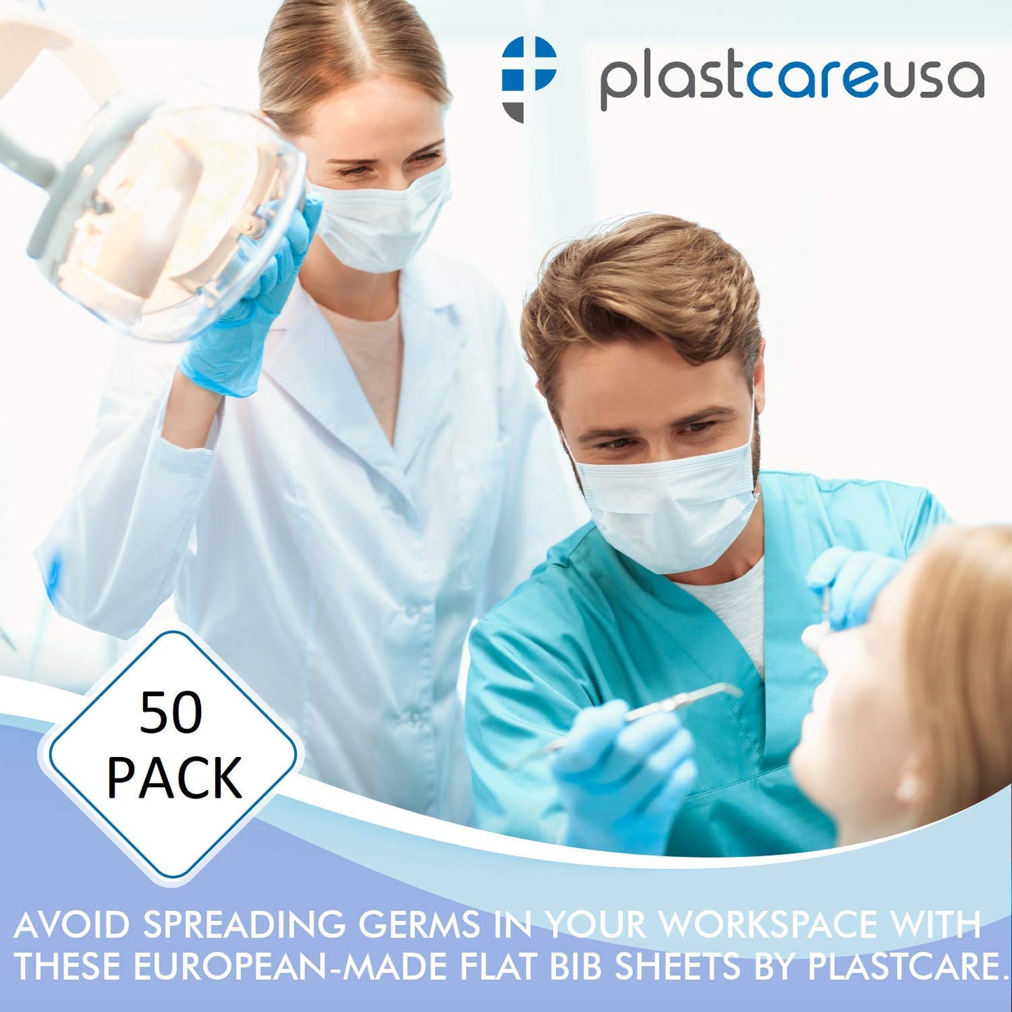 PlastCare USA Disposable Dental Bibs 13"x18" - 3 Ply Waterproof Tattoo Bib Sheet for Patients - Dentist or Medical Tray Cover and Nail Table Cover Supplies, White