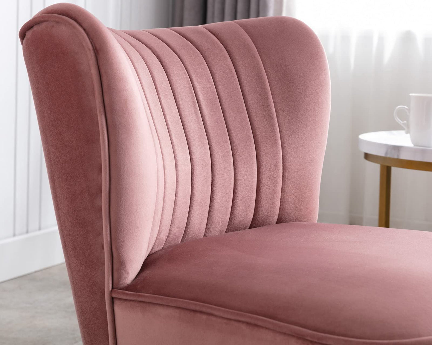 CIMOTA Velvet Accent Chairs Set of 2 Modern Armless Slipper Wingback Single Sofa Side Chair Comfy Corner Chair with Golden Legs for Living Room Bedroom, Pink
