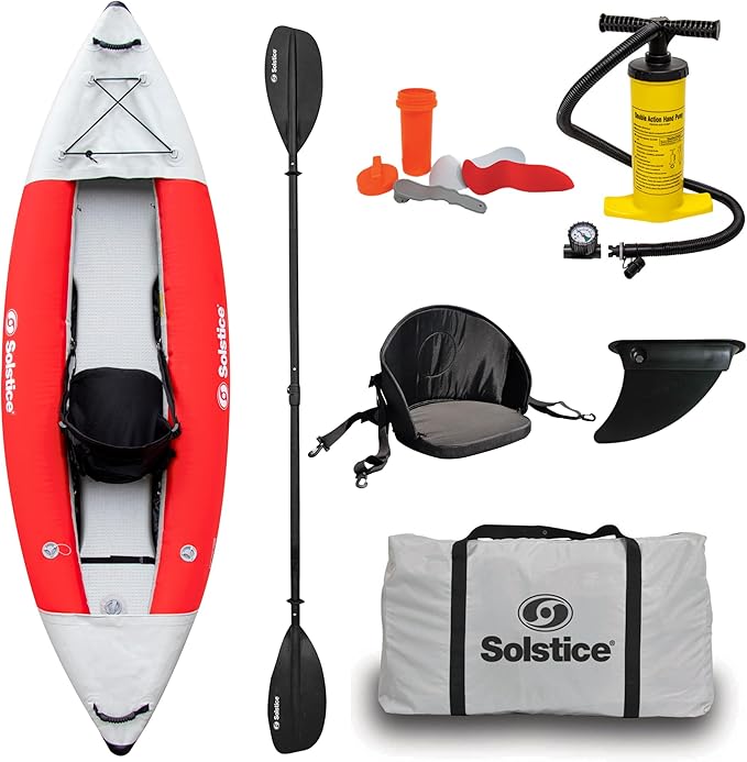 SOLSTICE Inflatable Kayak Boat – Durable, Portable & Adventure-Ready, Heavy Duty PVC – Adjustable Bucket Seat, Bungee Stor...