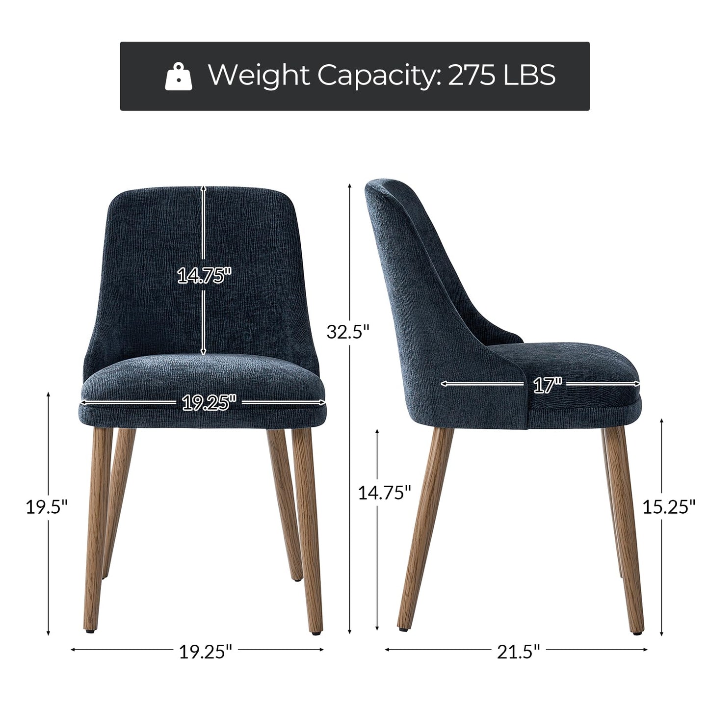 EcoHarbor Living Dining Chairs Set of 4, Kitchen Dining Room Chairs Set Morden Upholstered Accent Side Dinner Chair with Padded Back Wood Legs, Navy