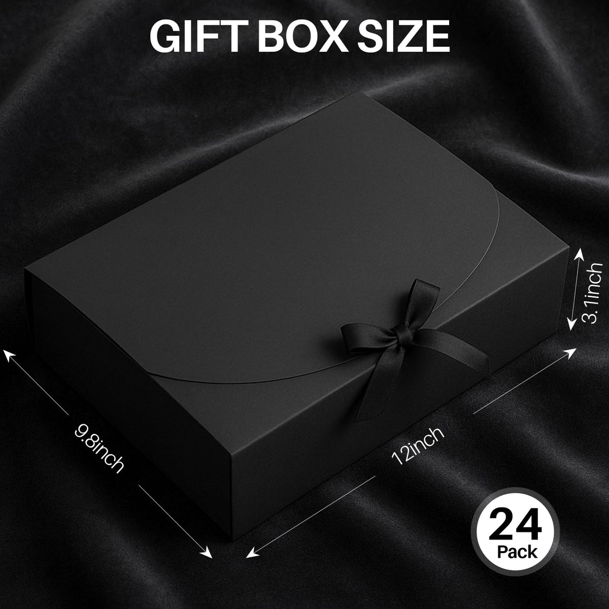 24 Pack Gift Boxes with Lids, 12×9.8×3.1 Inch Groomsmen Proposal Box, Luxury Black Gift Box with Ribbon for Wedding, Packaging, Present, Birthday (Black)