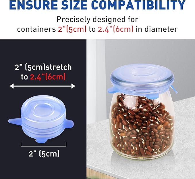Extra Small Silicone Stretch Lids 2 Inch Reusable Silicone Jar Cover lids to Fit 2 Inch to 2.4 Inch Blue 8 pcs