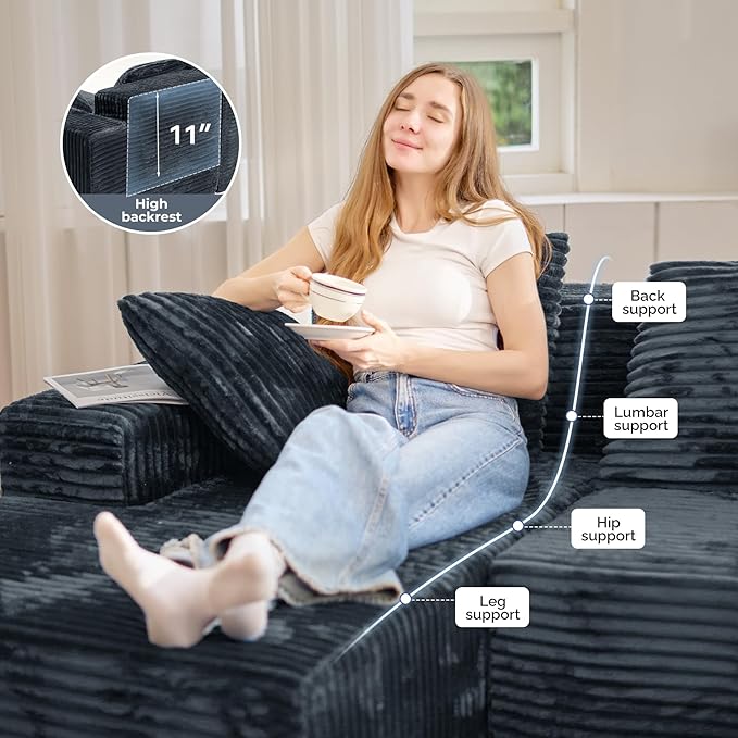 131'' Modular Sectional Cloud Sofa, U-Shaped Boneless Couches with Chaise Lounge Deep Seat with 8 pcs Pillows, Fluffy Memory Foam(No Assembly Required)