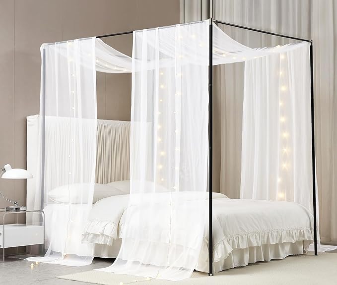 Akiky Canopy Bed Curtains with Light Princess Bed Canopy Scarf for Full/Queen Metal Bed Frame,Wood Frame Bed-2 Panel Sheer...