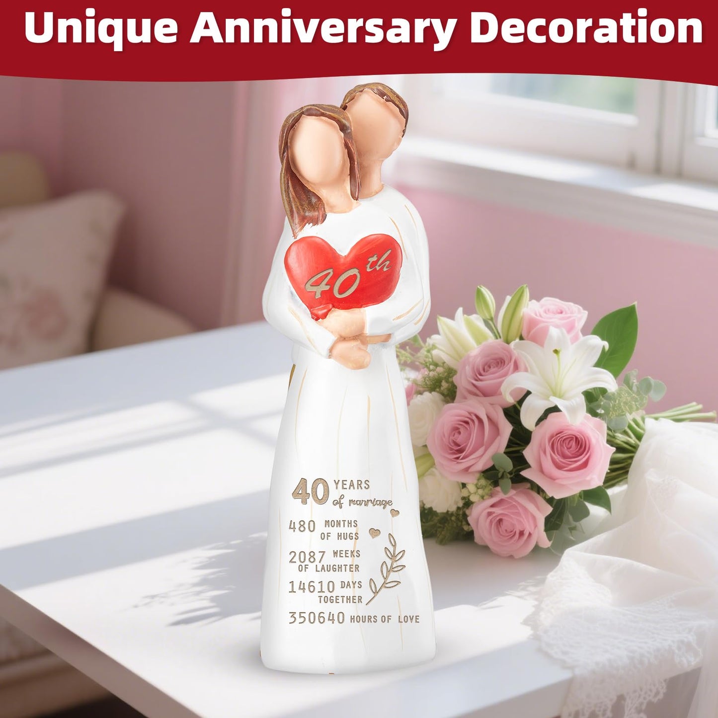 Hosetim 40th Anniversary Wedding Gifts for Couple,40th Anniversary Couple Figurine Gifts for Parents Wife Husband,Happy Ruby 40 Years of Marriage Hand-Painted Figure Gift for Him Her