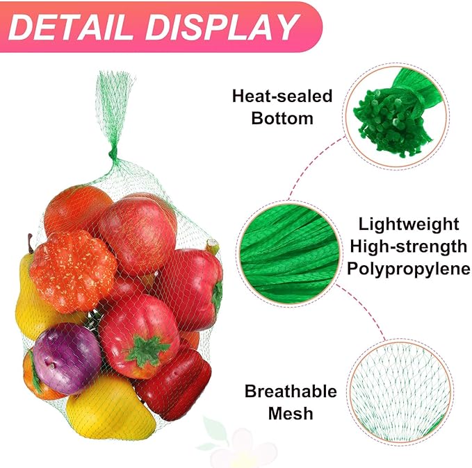 uxcell 100PCS Reusable Mesh Produce Bags, 19.7 Inches Egg Hatching Bags Washable Breathable Fruit Net Stretchable Mesh Netting Storage for Seafood Vegetable Onion Grocery Shopping, Green