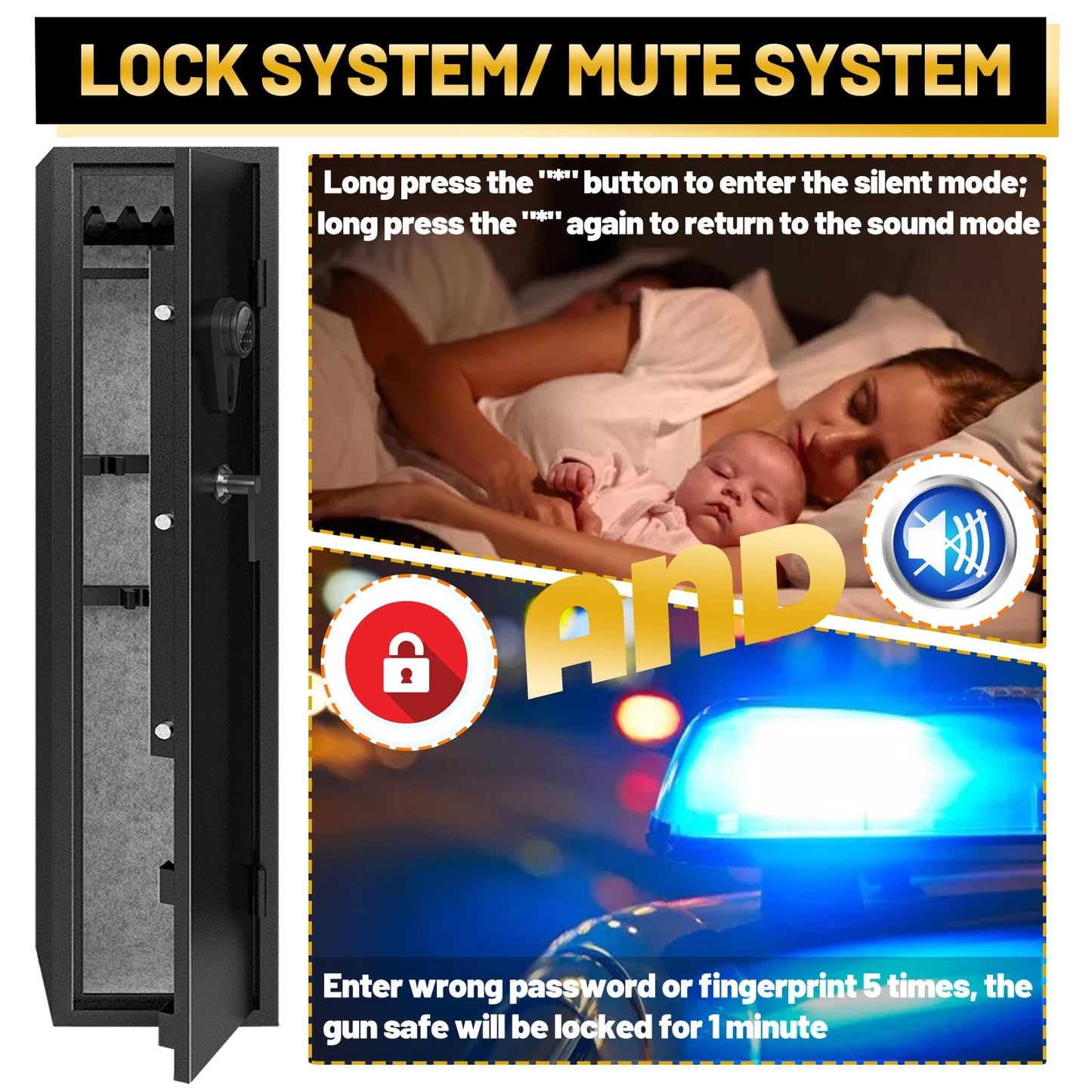 Kaer 4-5 Biometric Gun Safe for Rifles and Pistols,Long Rifle Safe for Home,Gun Cabinet for Rifles and Shotguns with Fingerprint/Digital Keypad/Removable Shelf