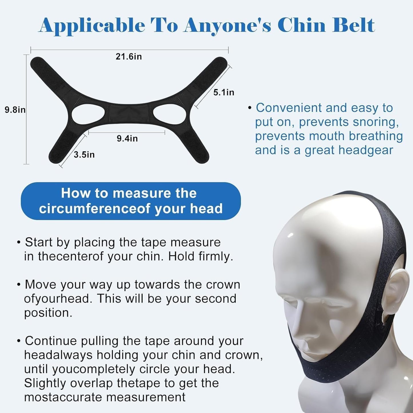 Anti Snore Chin Strap for Sleeping - Airflow Jaw Strap Adjustable & Comfortable - Effective Anti Snoring Devices- Stop Snoring Solution for Men & Women, Breathable and Reusable (Black)-123