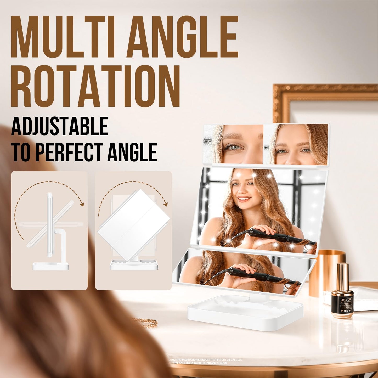 NIKKOMON Wireless Rechargeable Lighted Makeup Mirror with 3 Color Lighting, 2000mAh Rechargeable Battery, 10x 3X 2X Magnificatio