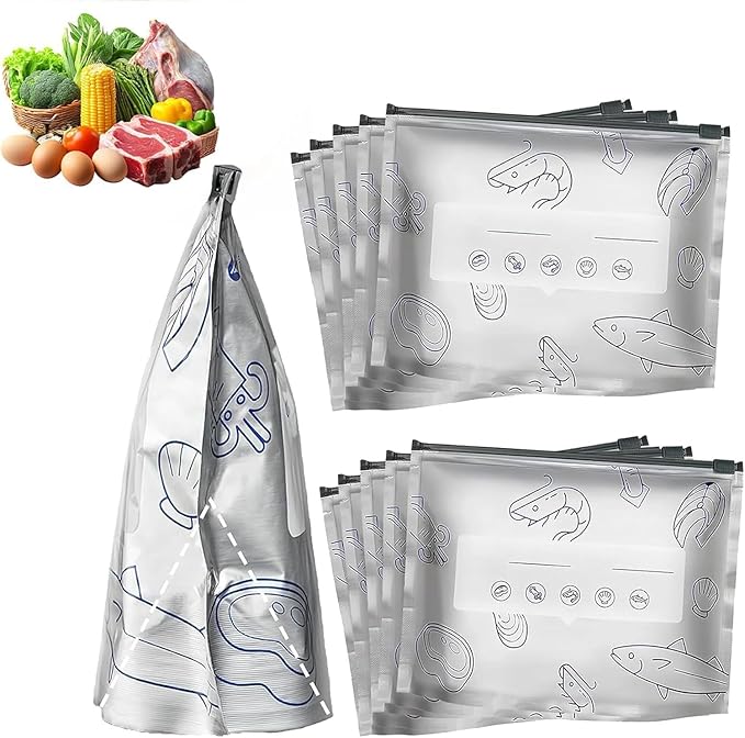 30Pcs Reusable Aluminum Foil Sealable Storage Bags, Thicken Stand Up Foil Sealable Bags with Label and Zip Lock, Aluminum Foil Bags for Food, Vegetable Fruit Meat (10*S+10*M+10*L)