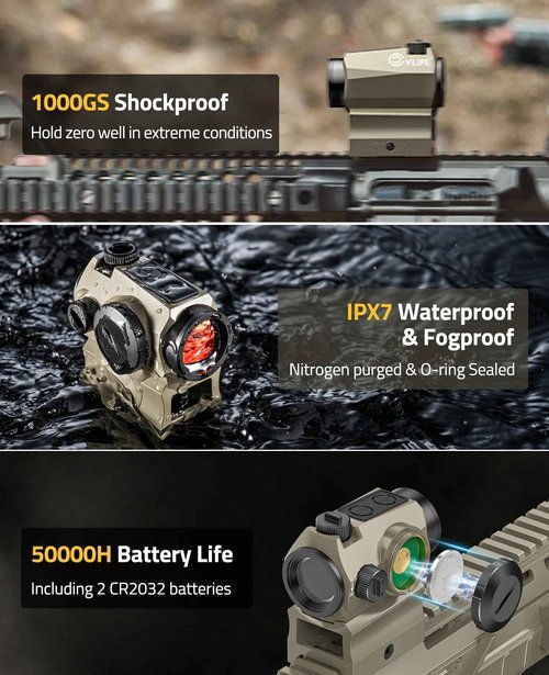 CVLIFE JackalHowl Red Dot Sight, Motion Awake 2 MOA Red Dot Optics, IPX7 Waterproof & Fogproof, 50,000H Battery Life, 1x20mm Compact Red Dot Scope for 21mm Picatinny Rail, Absolute Co-Witness (Sand)