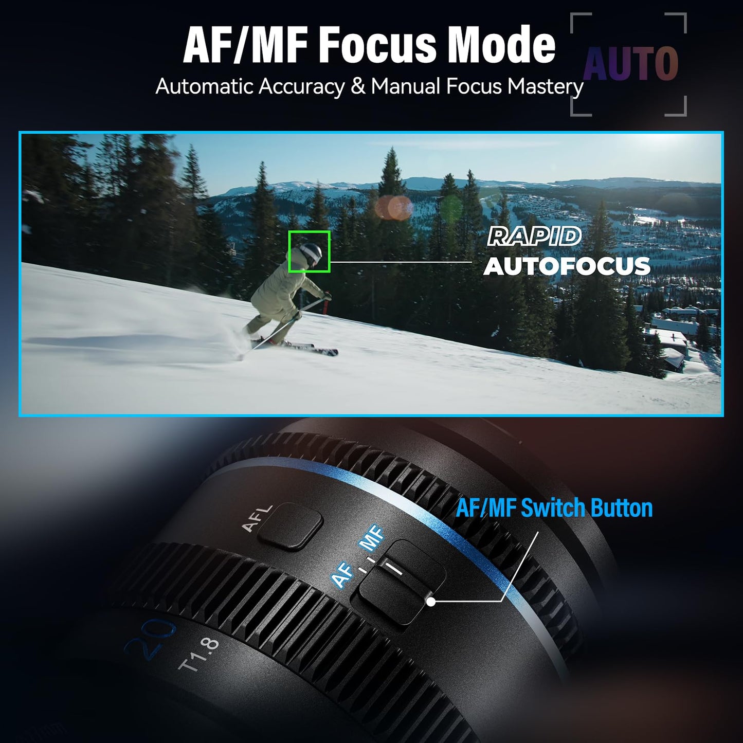 SIRUI 20mm T1.8 1.33X Anamorphic Lens, S35 Autofocus Lens for E Mount Cameras, A6500, A6700, FX3/30, ZV-E Series, A7 Series, A9/9II (Neutral Flare)