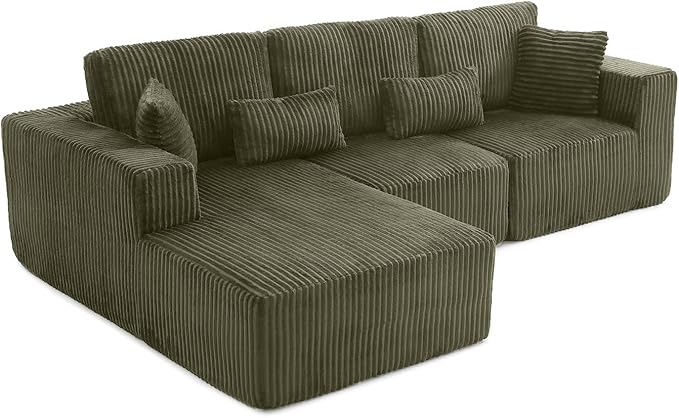 110” Modular Sectional Sofa, Cloud Sectional Couch with Deep Seat, Upholstered Boneless Couches for Living Room, Modern Modular L-Shape Sofa Couch with Chaise (Green, 110" Left Facing Chaise)