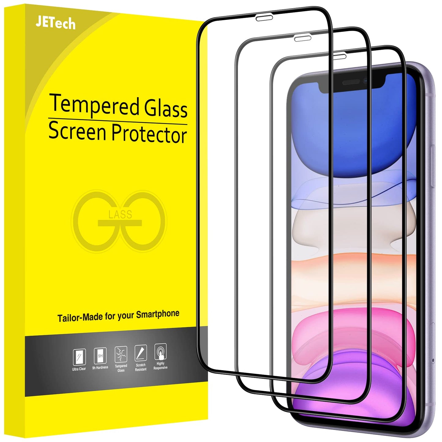 Jetech Full Coverage Screen Protector For Iphone 11/Iphone Xr 6.1-Inch, Black Edge, 9H Tempered Glass Film Case-Friendly, Hd Cle