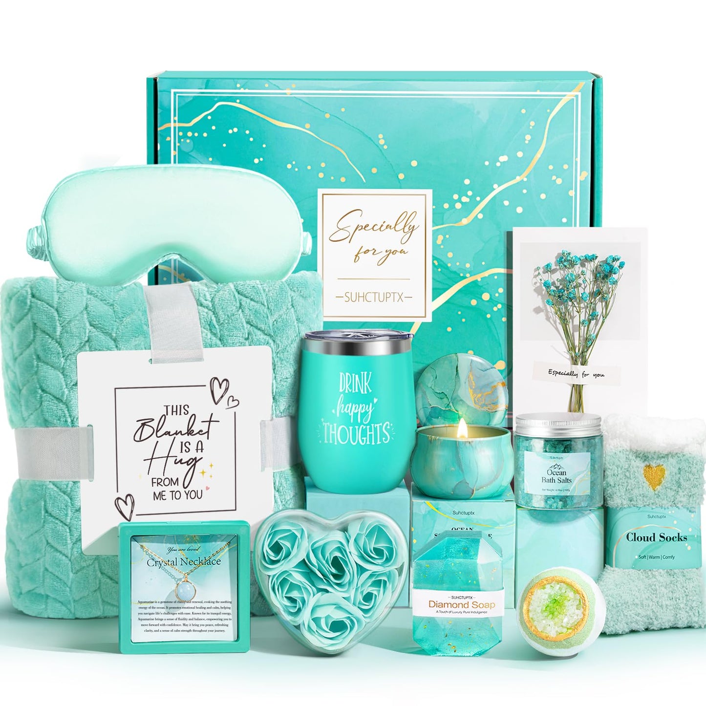 Birthday Gifts for Women, Self Care Gifts Christmas Box Get Well Soon Basket, Ocean Relaxing Spa Gifts Care Package w/ Flannel Blanket, Unique Mothers Day Gift Idea for Mom Her Friend Sister