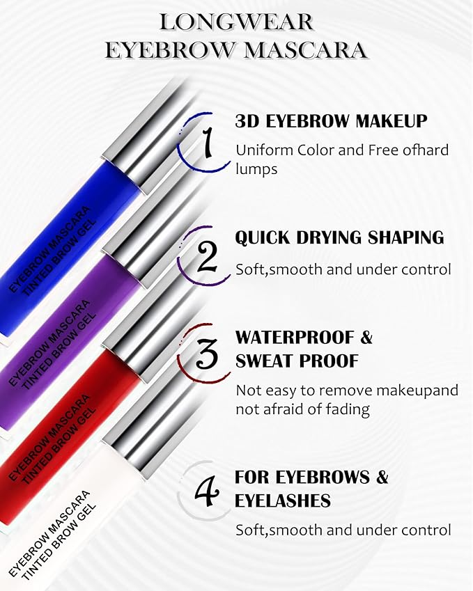 Eyebrow Mascara Gel-1Pcs Longlasting Waterproof Smudgeproof White Tinted Eyebrow Glue Colored Liquid Mascara Brow Gel,Tinted Brow Filler,Curling Tubing Mascaras,Halloween Eye Makeup Gift for Women-10