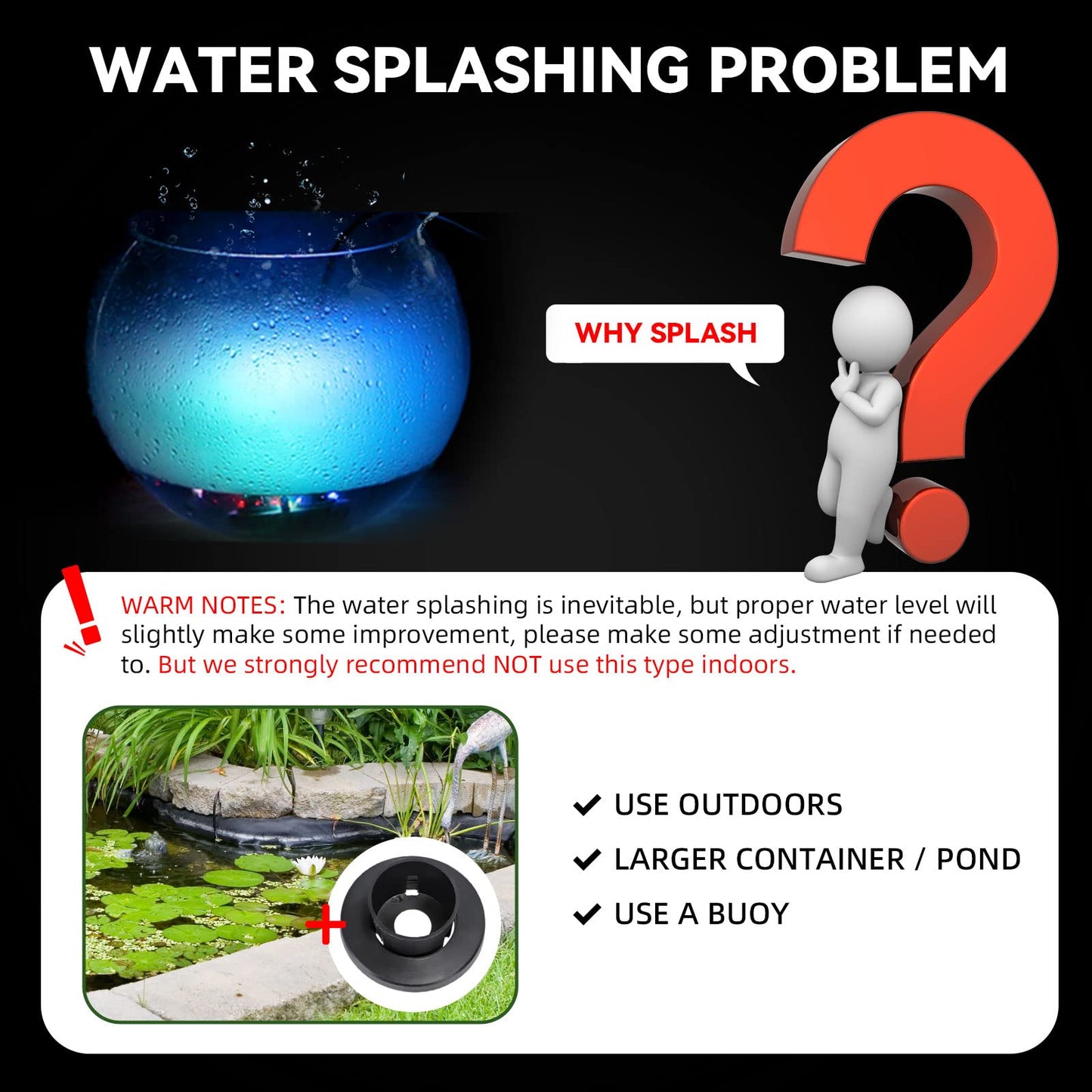 Mxmoonant 3 Head Ultrasonic Mist Maker LED Pond Fogger 1500ml/H Halloween Mister with 6 Ceramic Discs for Water Pond Aquarium Rockery Sink Black Plastic