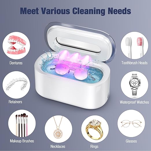 Ultrasonic Jewelry Cleaner, 48KHz Professional Jewelry Cleaner Ultrasonic Machine with Digital Timer, 30W Ultrasonic Cleaner for Necklaces, Eyeglasses, Rings, Dentures, Watch Strap