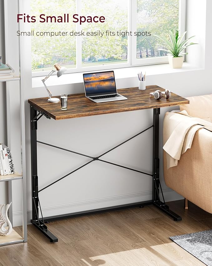 Vantic 31.5" Folding Desk, Foldable TV Tray Table for Eating on Couch, Extra Large TV Dinner Trays, Portable Fold Computer Writing Desk Table for Home Office, Rustic Brown