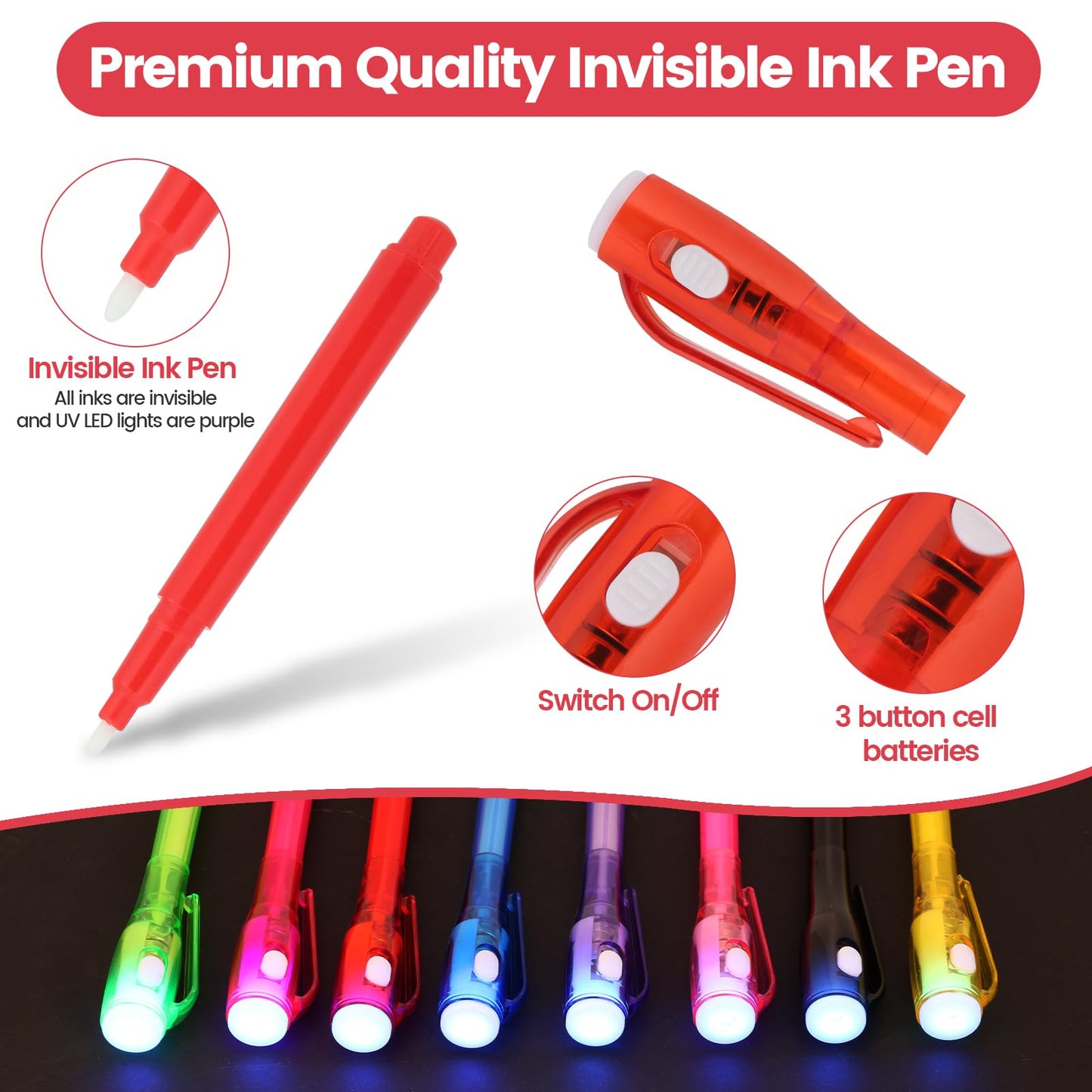 Invisible Ink Pens with UV Light,32PCS Spy Pens for Secret Messages,Party Favors Toys for Boys Girls,Magic Markers Classroom Prizes for Students,Birthday Christmas Party Toy Goodies Bag Gift for Kids