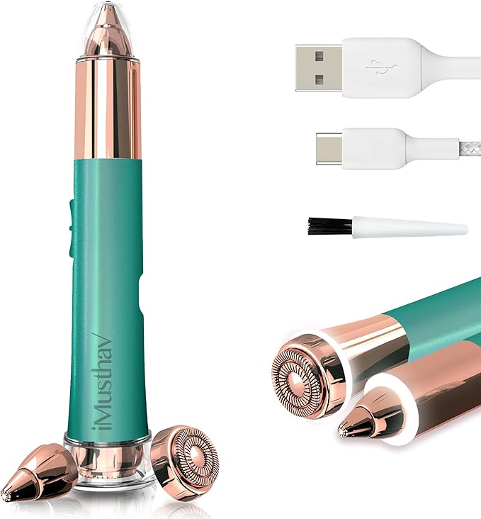 2 in 1 Eyebrow and Facial Hair Remover for Women Painless Electric Razor Epilator Trimmer Shaver with 18K Gold-Plated, USB Rechargeable, 360° LED for Flawless Eyebrow and Face Hair Removal