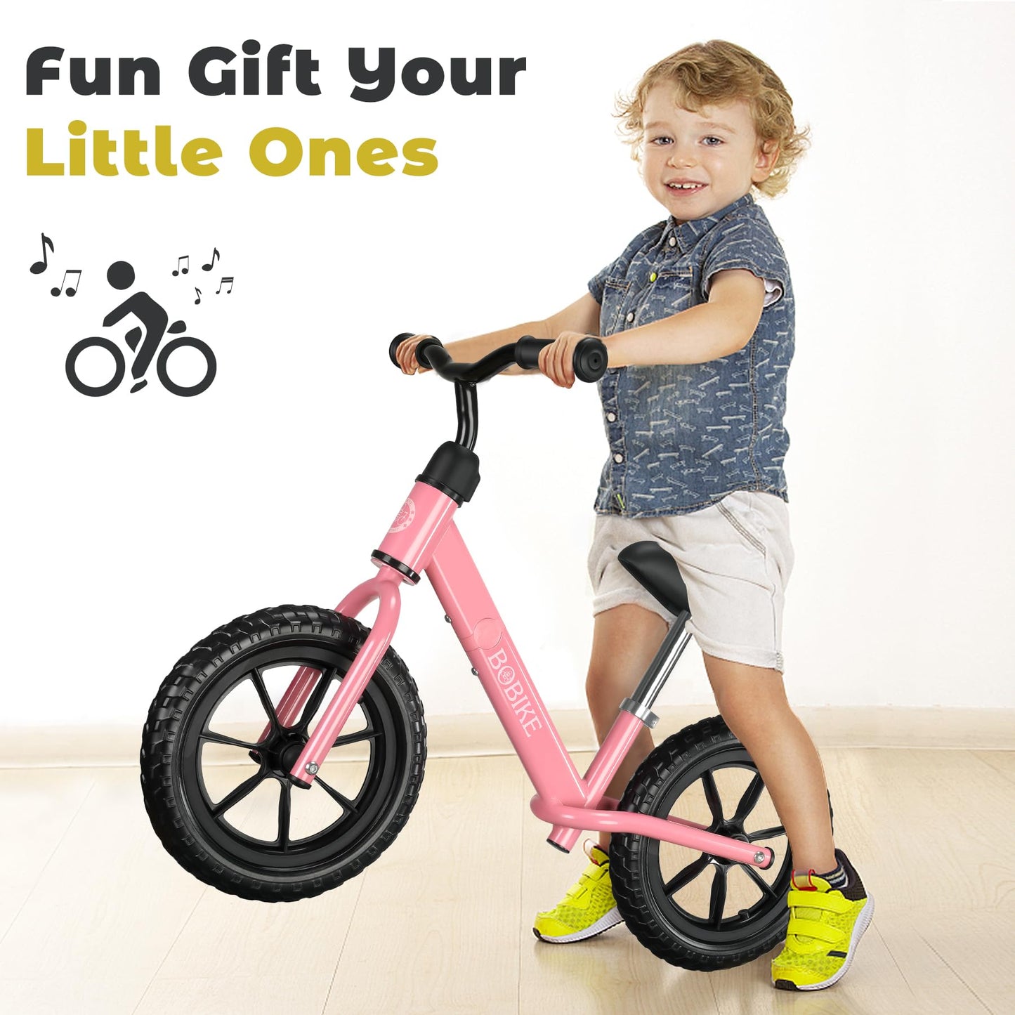 Bobike Toddler Balance Bike Toys for 2 to 5 Year Old Girls Boys Adjustable Seat and Handlebar No-Pedal Training Bike Best Gifts for Kids (Pink)