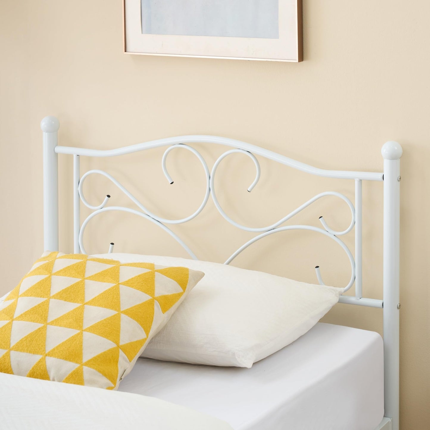 Garvee Twin Bed Frames, Twin Size Bed Frame with Headboard, Heavy Duty Mattress Foundation with Steel Slats Support, No Box Spring Needed, White