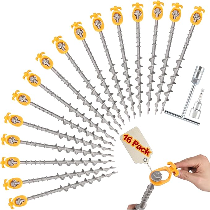 Keltrion 16 PCS Screw in Tent Stakes for Women Men - Ground Anchors for Sand, Canopy, Trampolines, Camping Aluminium Heavy Duty Rust Prevention Pegs Drillable Lightweight Safe - Silvery 14 inch