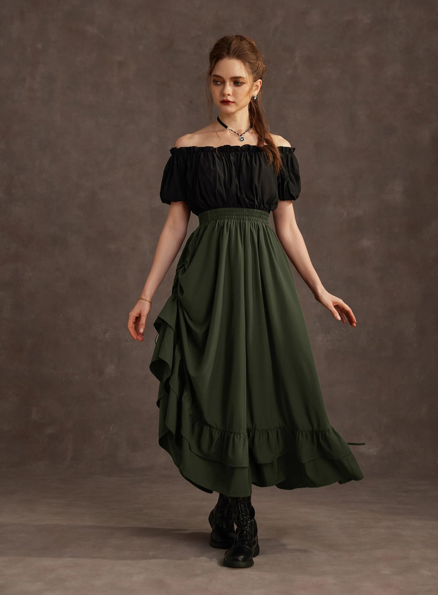 Scarlet Darkness Womens Renaissance Skirt Layered Olive Green Skirt for Ren Faire Olive Green S